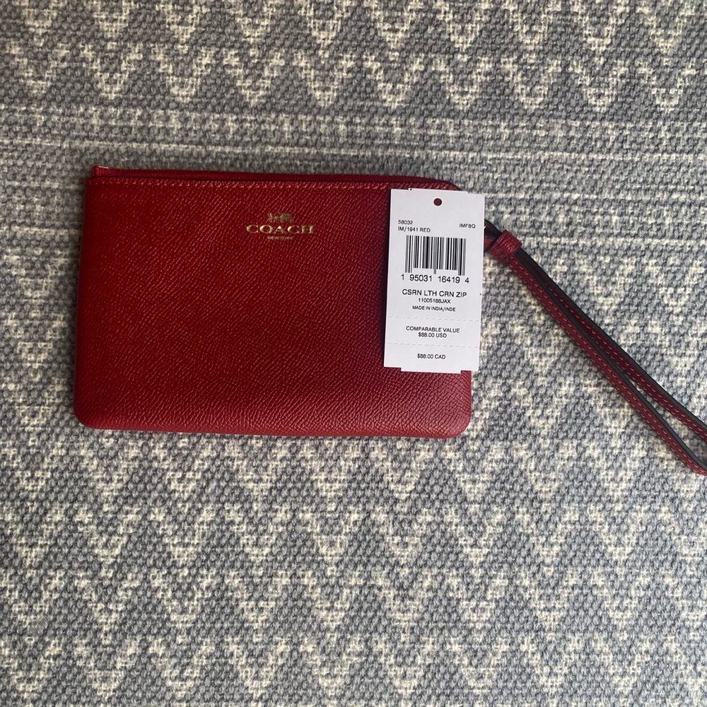 Coach red leather wristlet